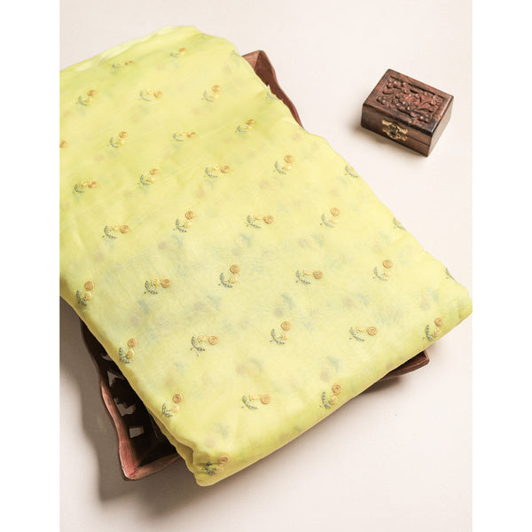 PURE MALAI CHANDERI EMBROIDERED FABRIC