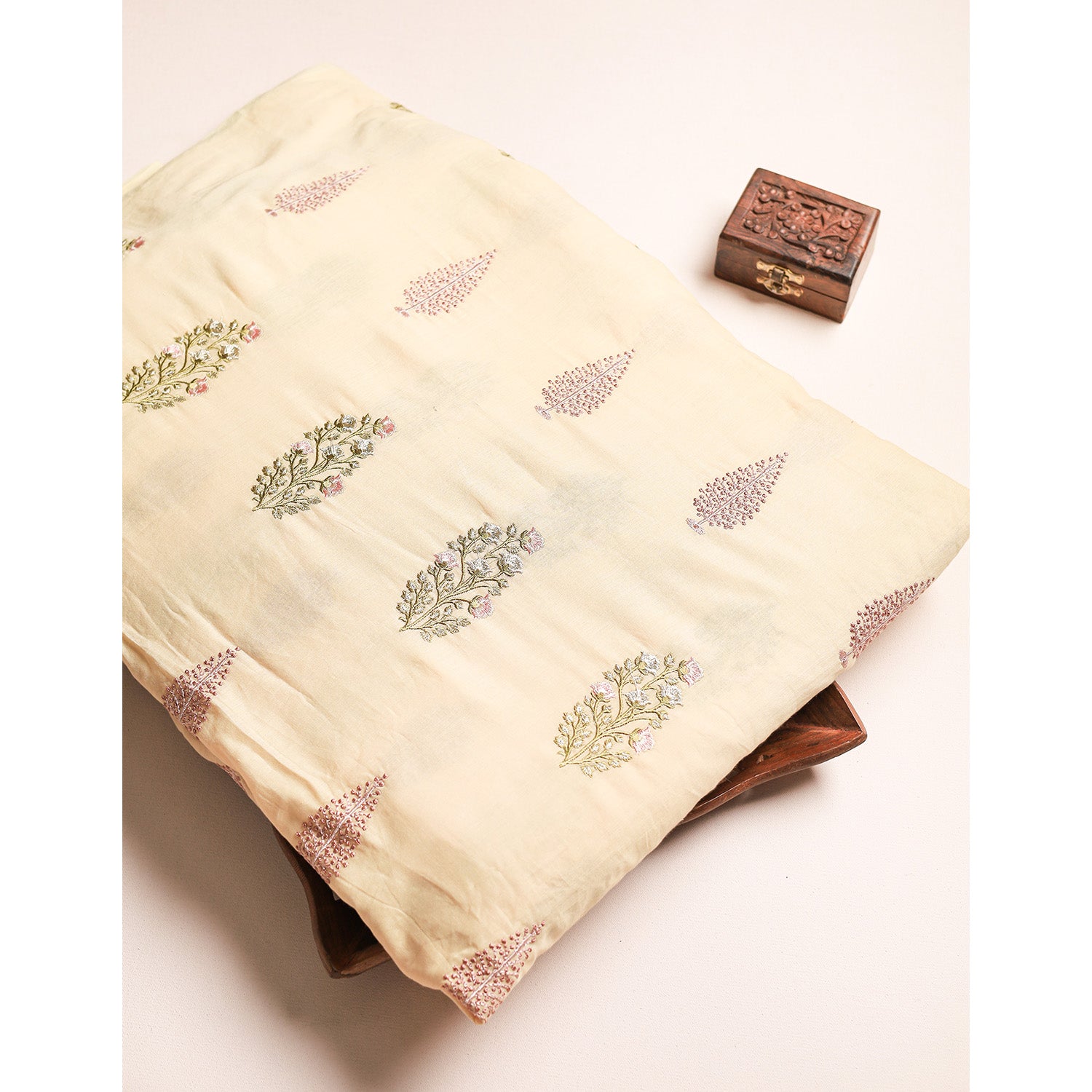 PURE MALAI CHANDERI EMBROIDERED FABRIC
