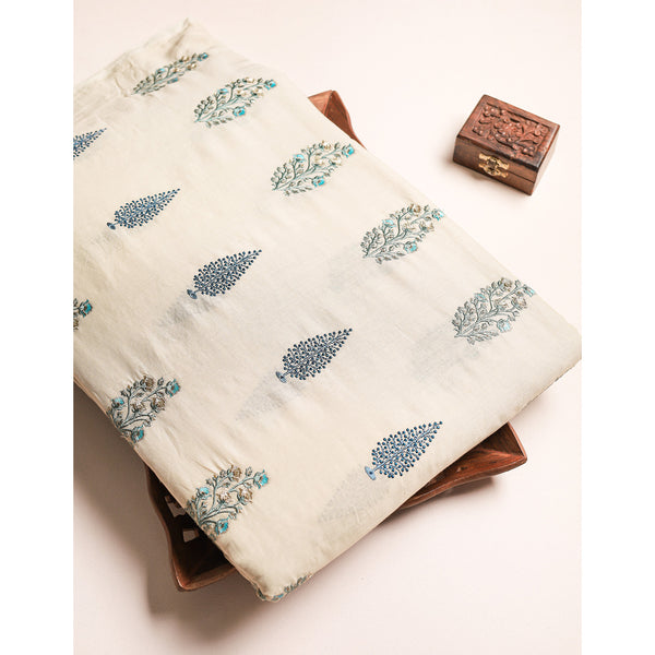 PURE MALAI CHANDERI EMBROIDERED FABRIC