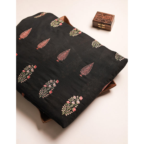 PURE MALAI CHANDERI EMBROIDERED FABRIC