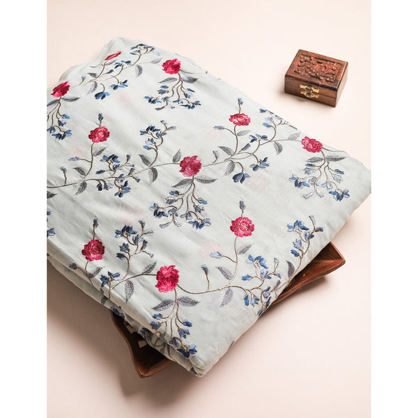 PURE MALAI CHANDERI EMBROIDERED FABRIC