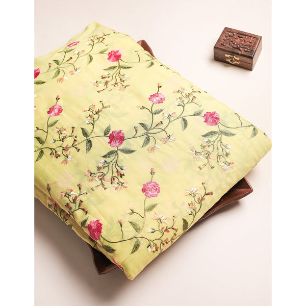 PURE MALAI CHANDERI EMBROIDERED FABRIC