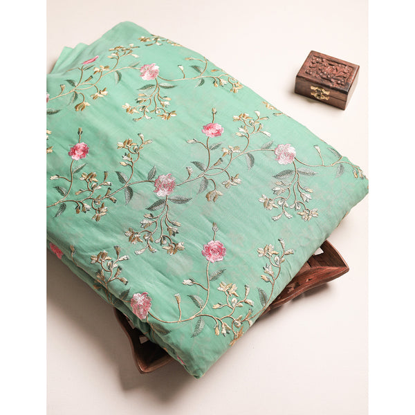 PURE MALAI CHANDERI EMBROIDERED FABRIC