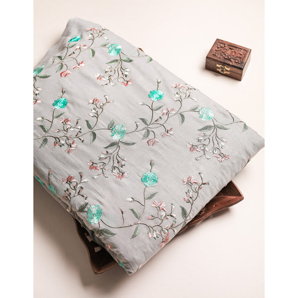 PURE MALAI CHANDERI EMBROIDERED FABRIC