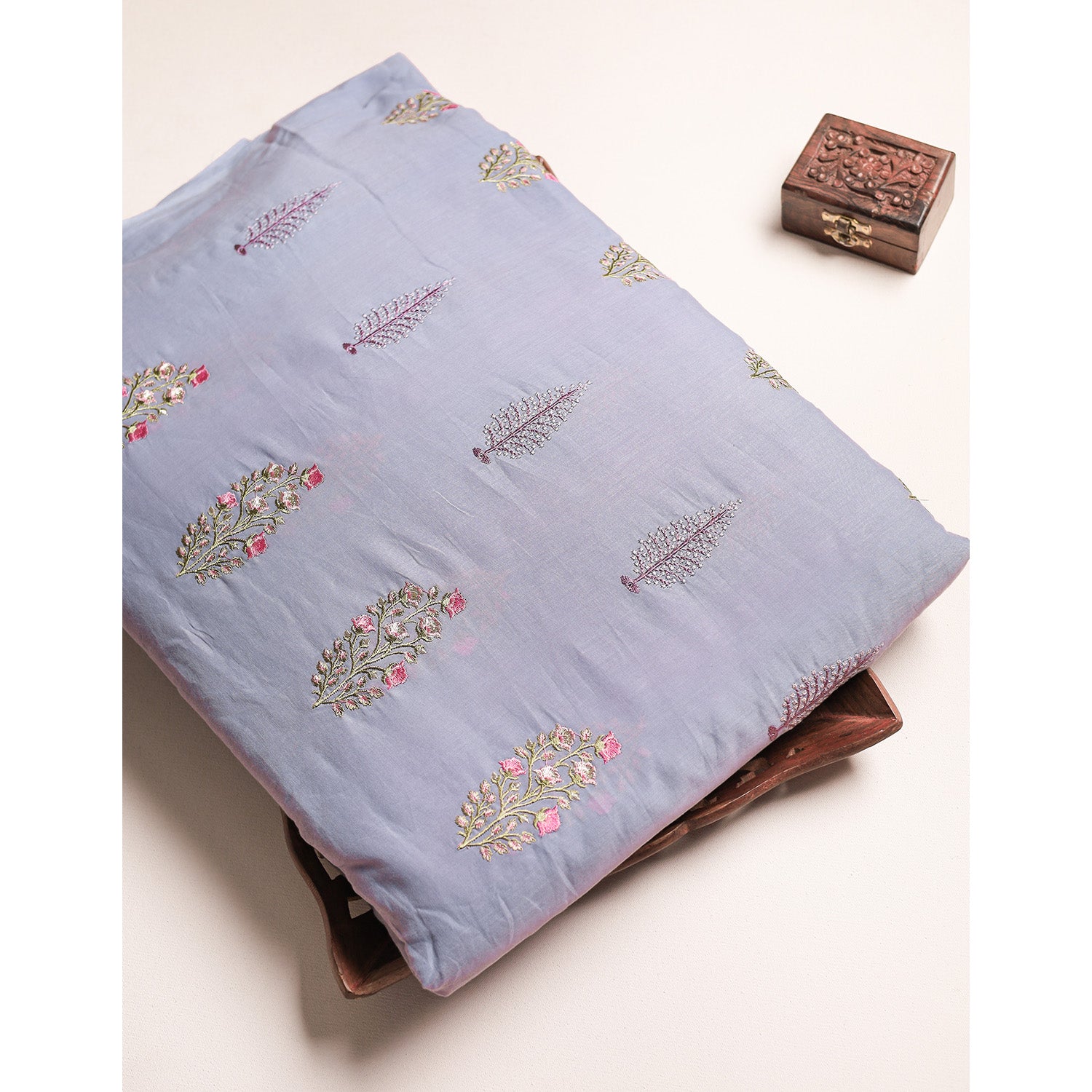 PURE MALAI CHANDERI EMBROIDERED FABRIC