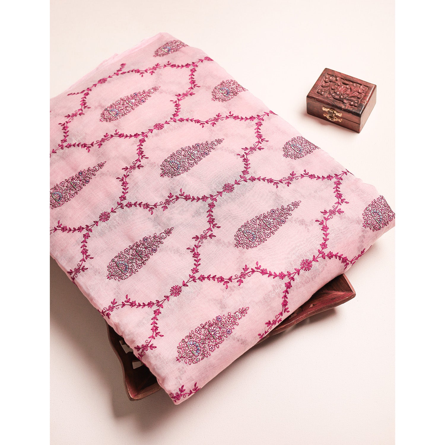 PURE MALAI CHANDERI EMBROIDERED FABRIC