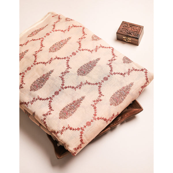 PURE MALAI CHANDERI EMBROIDERED FABRIC