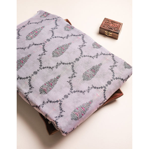 PURE MALAI CHANDERI EMBROIDERED FABRIC