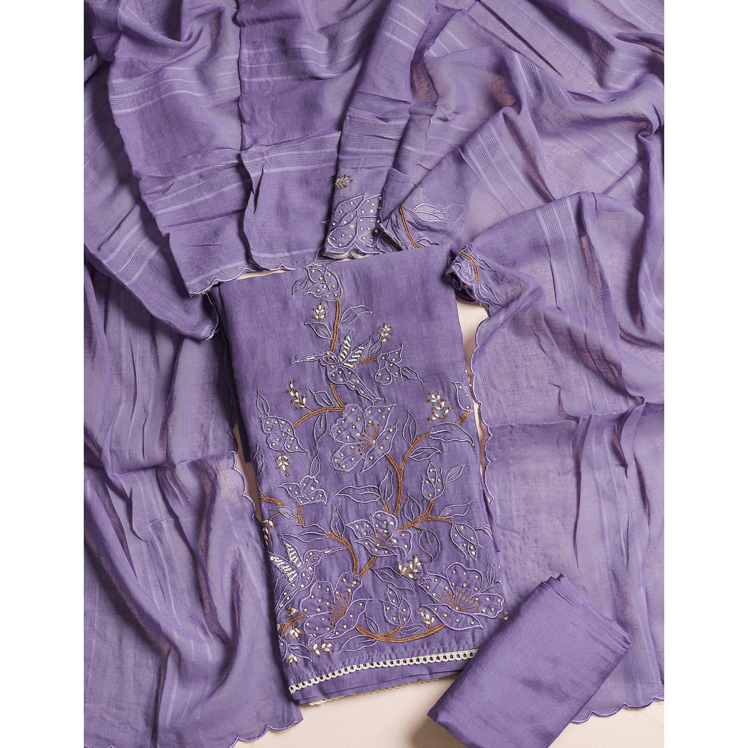 PURE MALAI CHANDERI SUIT SET