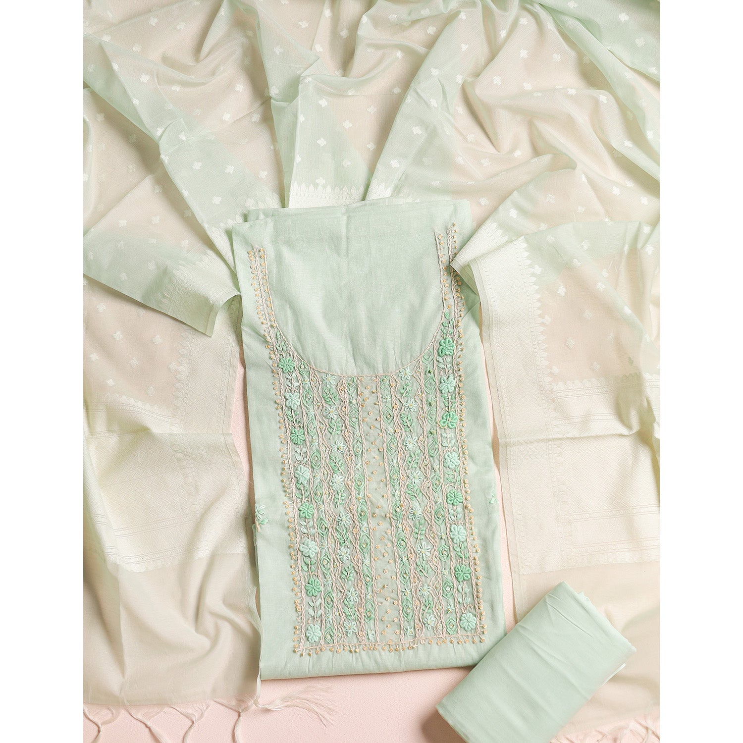 PURE MALAI CHANDERI SUIT SET