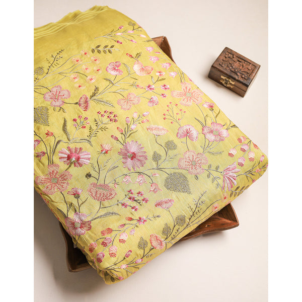 TUSSAR SILK EMBROIDERED FABRIC