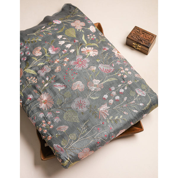 TUSSAR SILK EMBROIDERED FABRIC