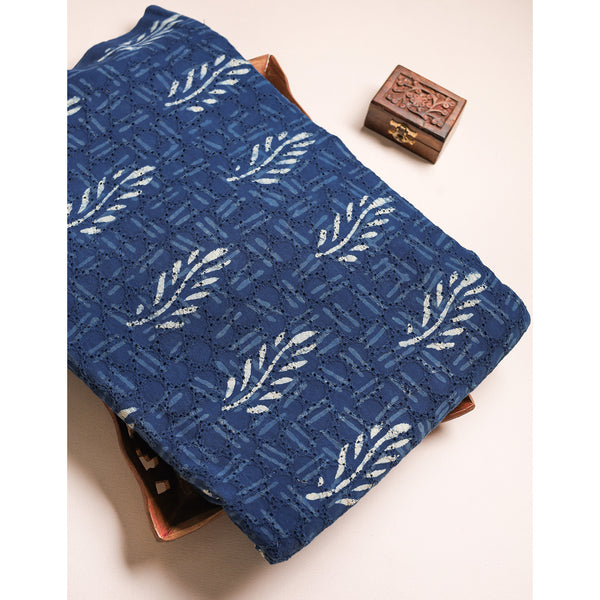 INDIGO COTTON SCHIFFLI HANDBLOCK PRINTED FABRIC