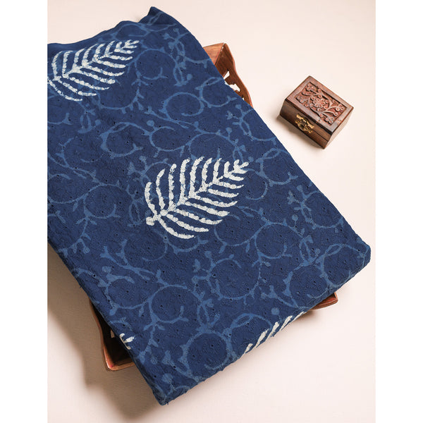 INDIGO COTTON SCHIFFLI HANDBLOCK PRINTED FABRIC