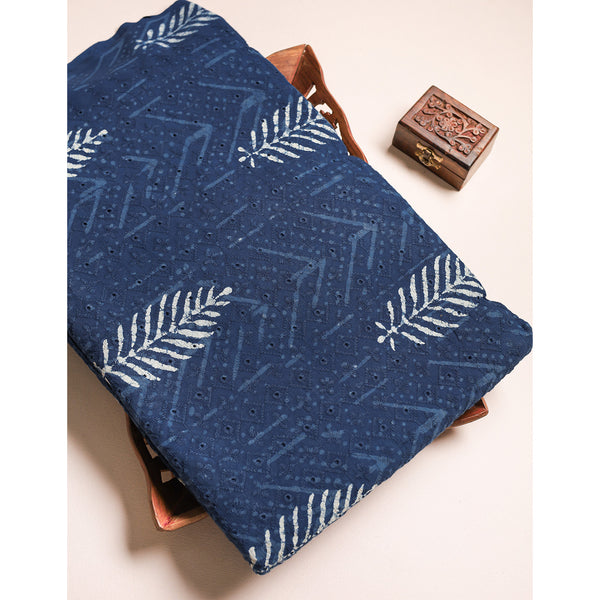 INDIGO COTTON SCHIFFLI HANDBLOCK PRINTED FABRIC