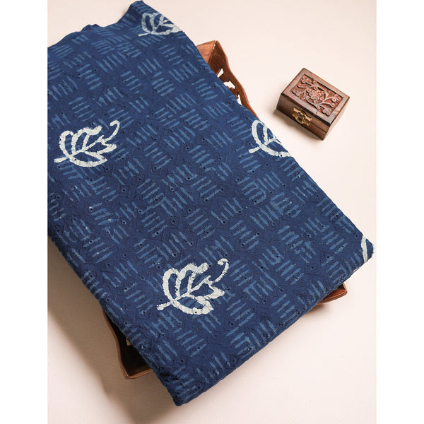 INDIGO COTTON SCHIFFLI HANDBLOCK PRINTED FABRIC