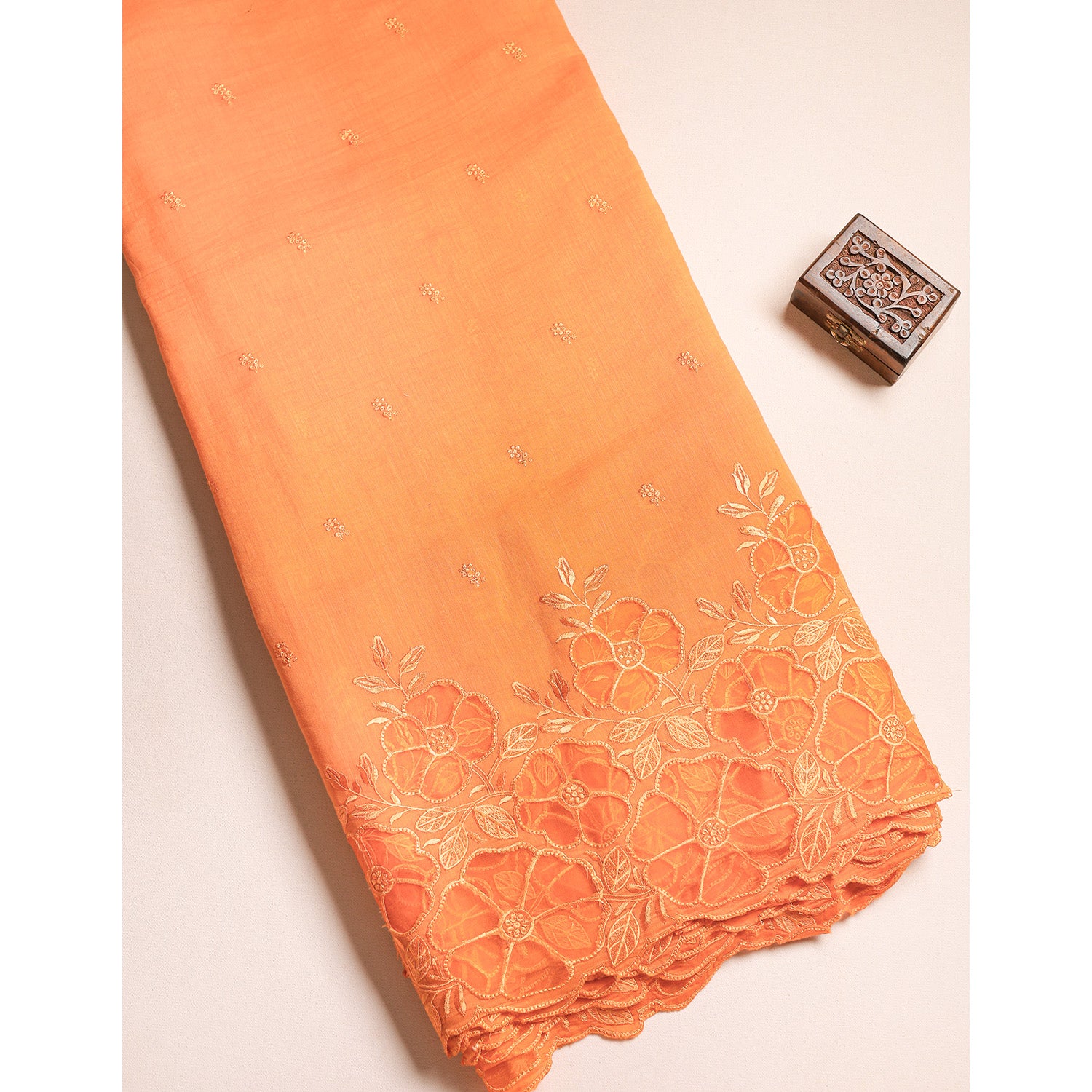 MUL CHANDERI EMBROIDERED FABRIC