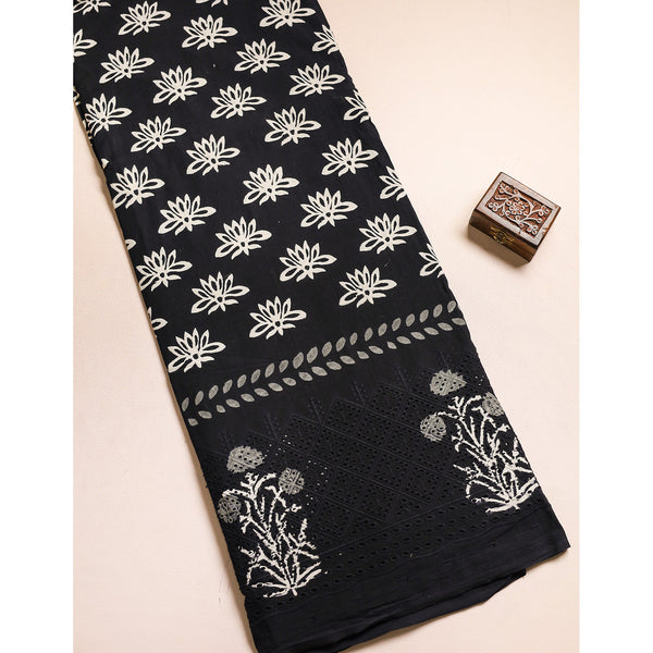 COTTON HANDBLOCK PRINTED SCHIFFLI BORDER FABRIC