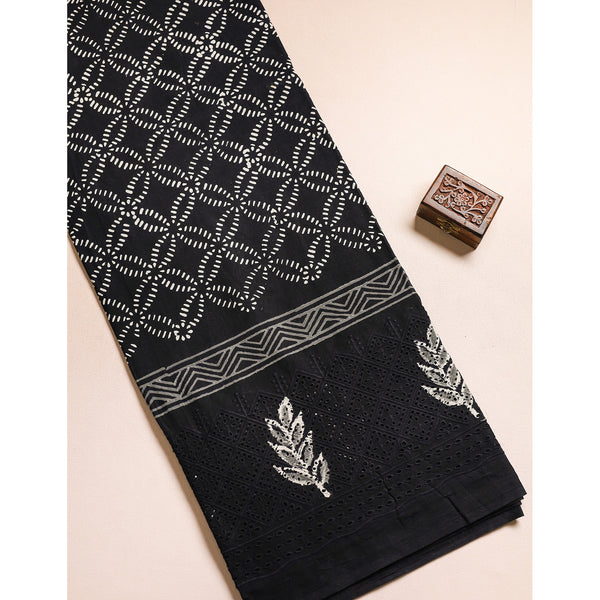 COTTON HANDBLOCK PRINTED SCHIFFLI BORDER FABRIC