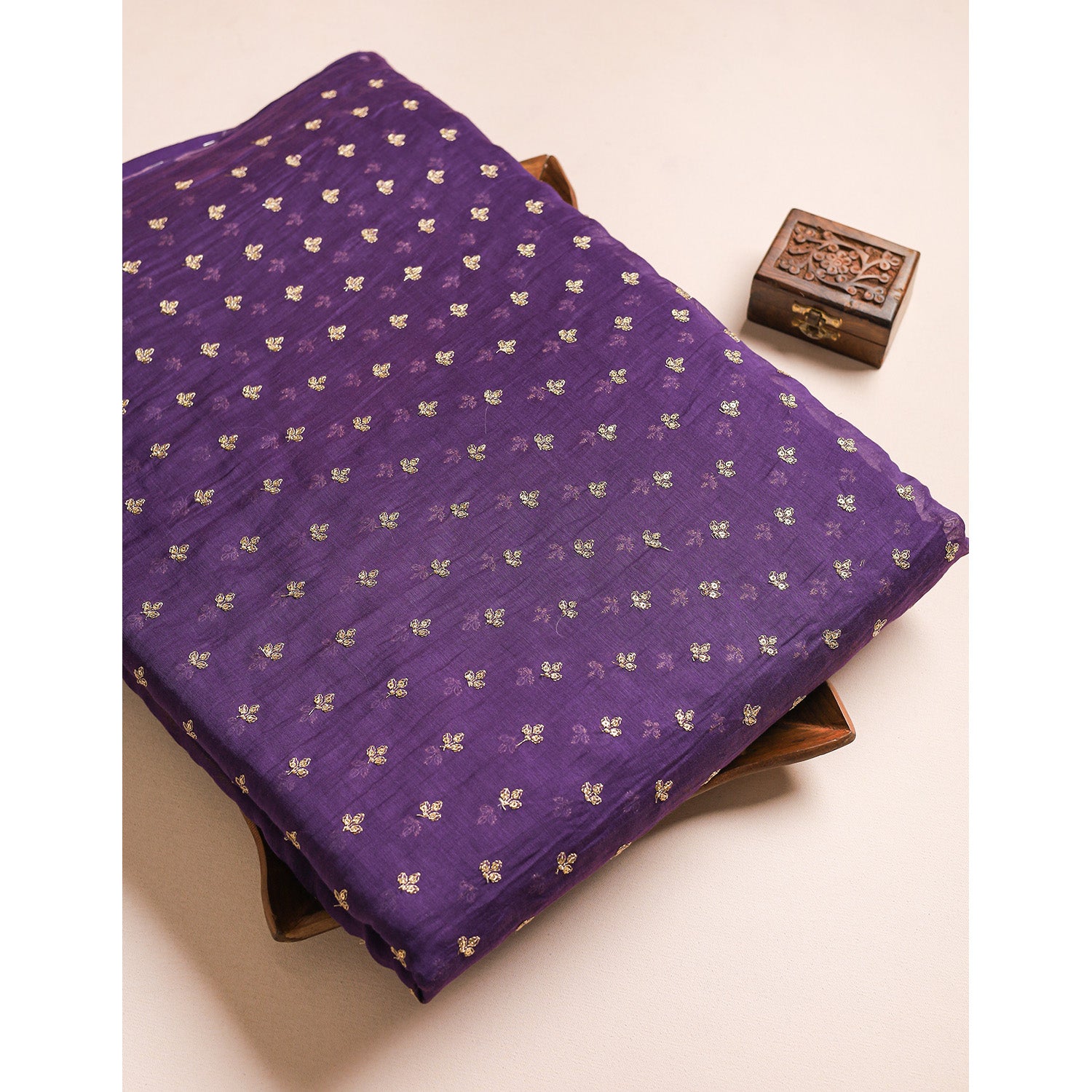 MUL CHANDERI EMBROIDERED FABRIC