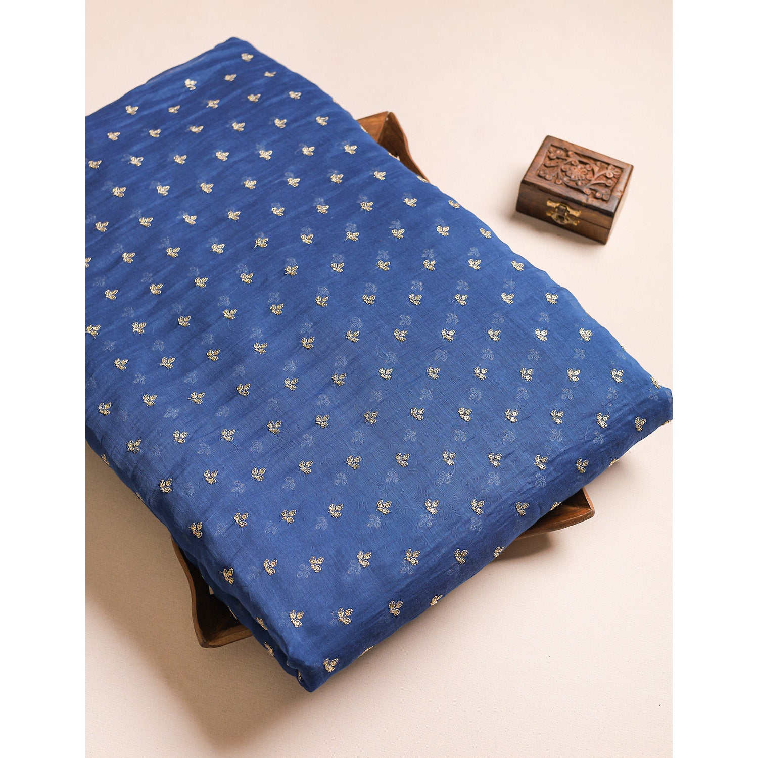 MUL CHANDERI EMBROIDERED FABRIC