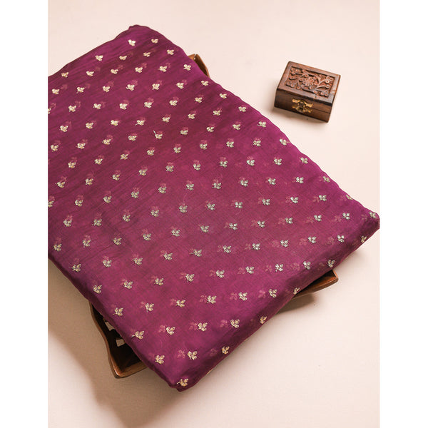 MUL CHANDERI EMBROIDERED FABRIC