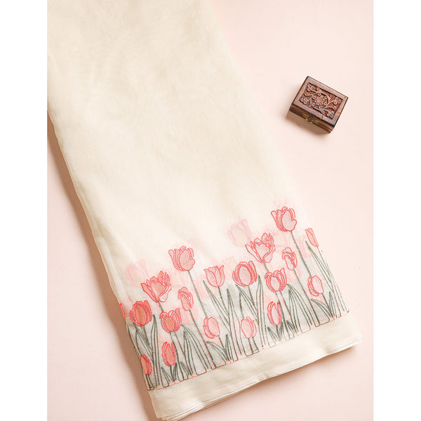 MUL CHANDERI EMBROIDERED FABRIC