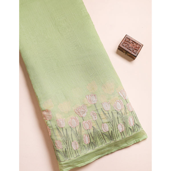 MUL CHANDERI EMBROIDERED FABRIC