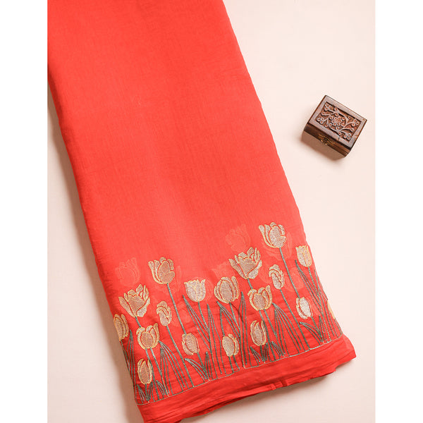 MUL CHANDERI EMBROIDERED FABRIC