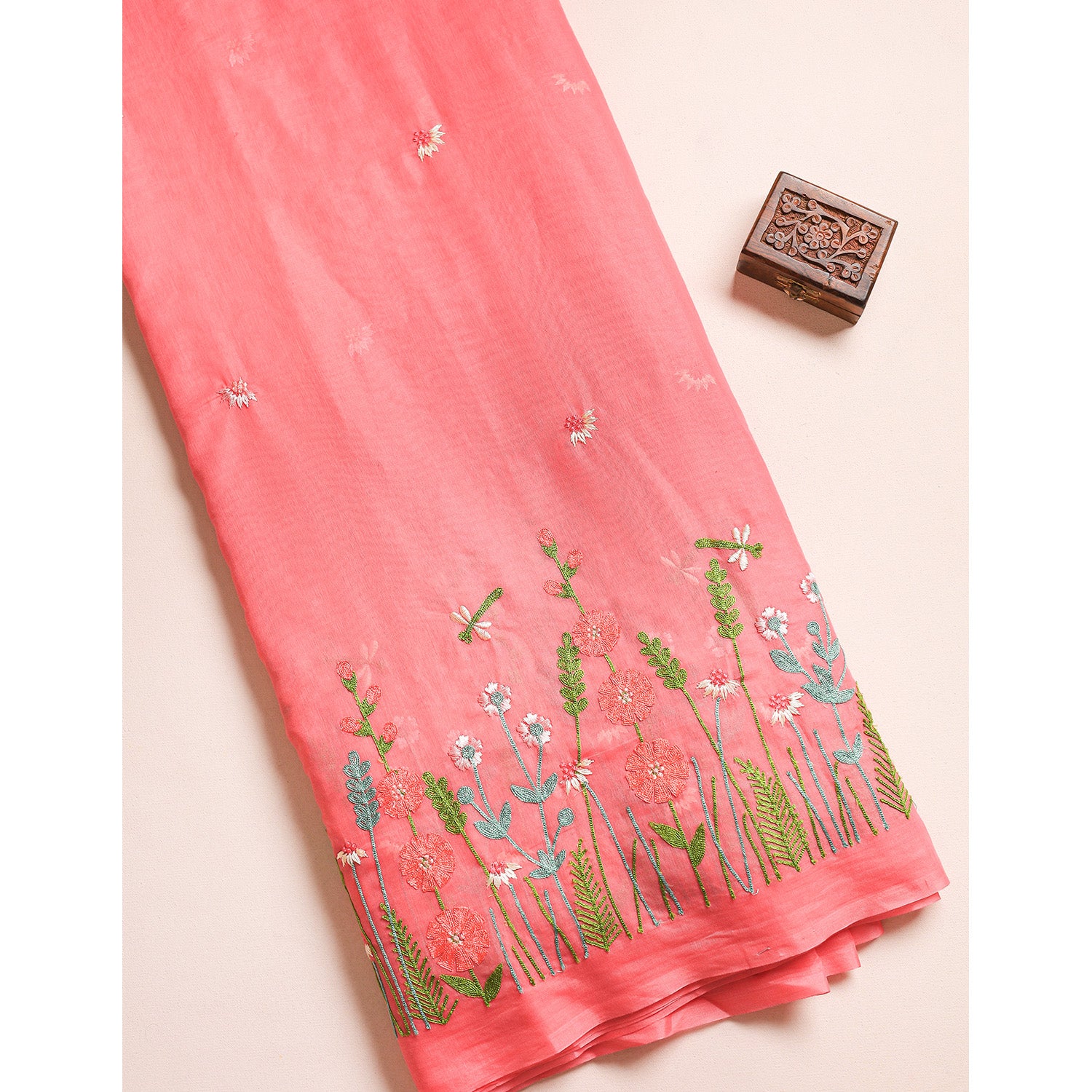 MUL CHANDERI EMBROIDERED FABRIC