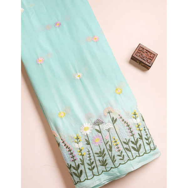 MUL CHANDERI EMBROIDERED FABRIC