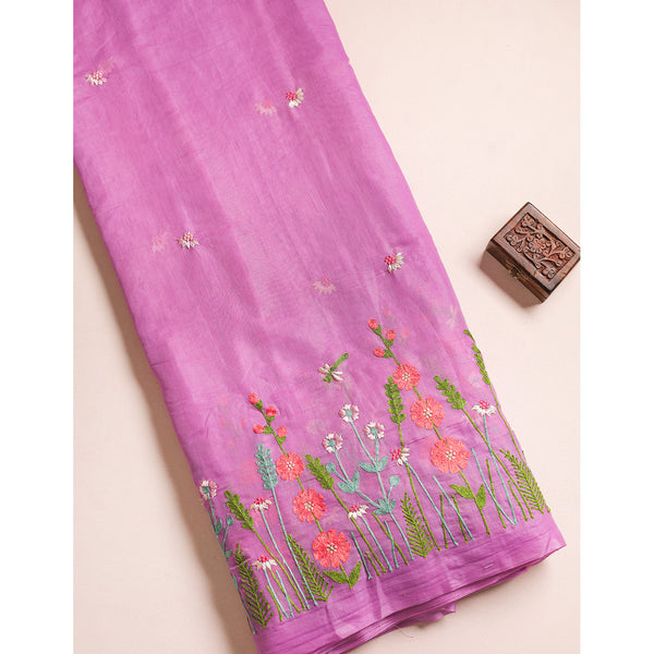 MUL CHANDERI EMBROIDERED FABRIC