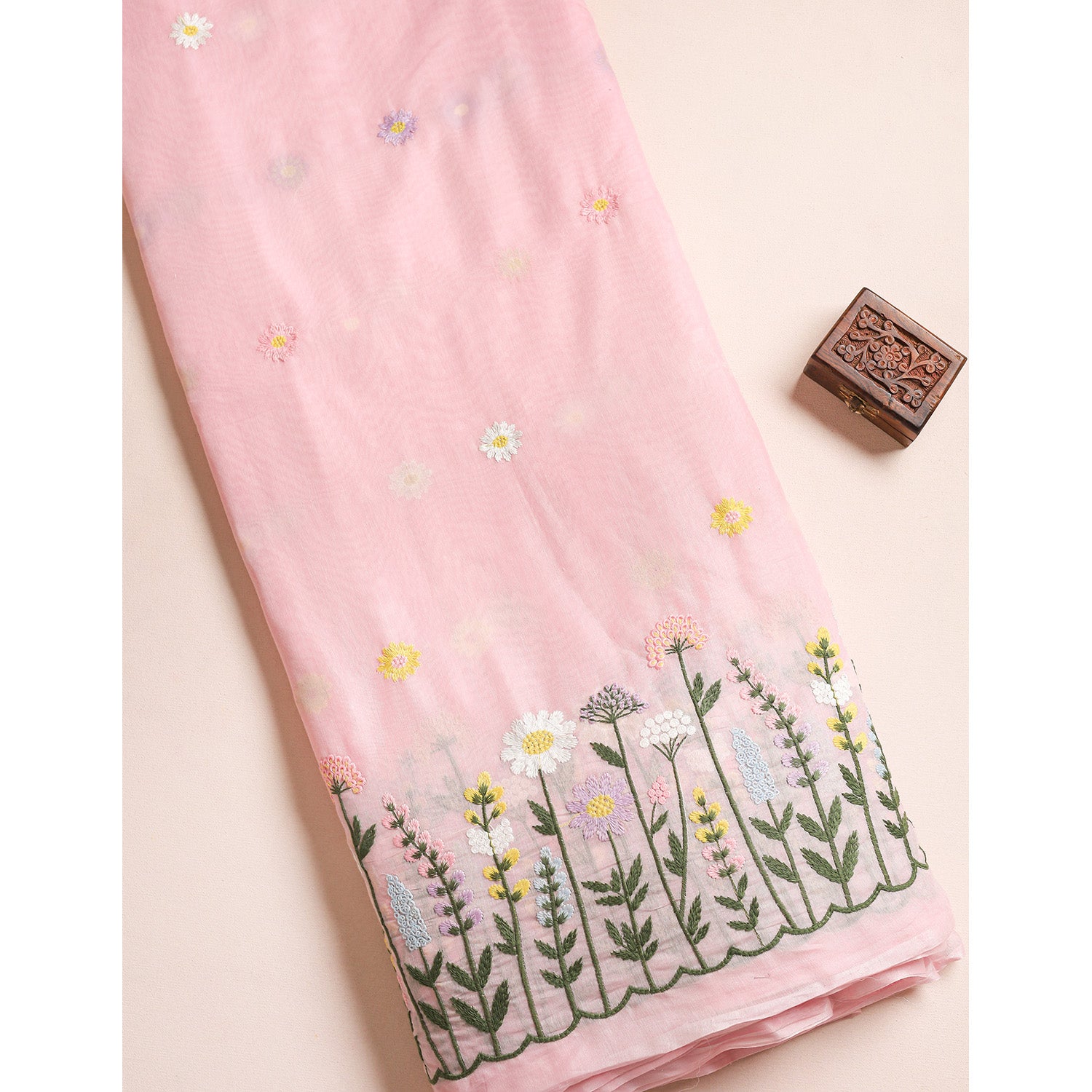 MUL CHANDERI EMBROIDERED FABRIC