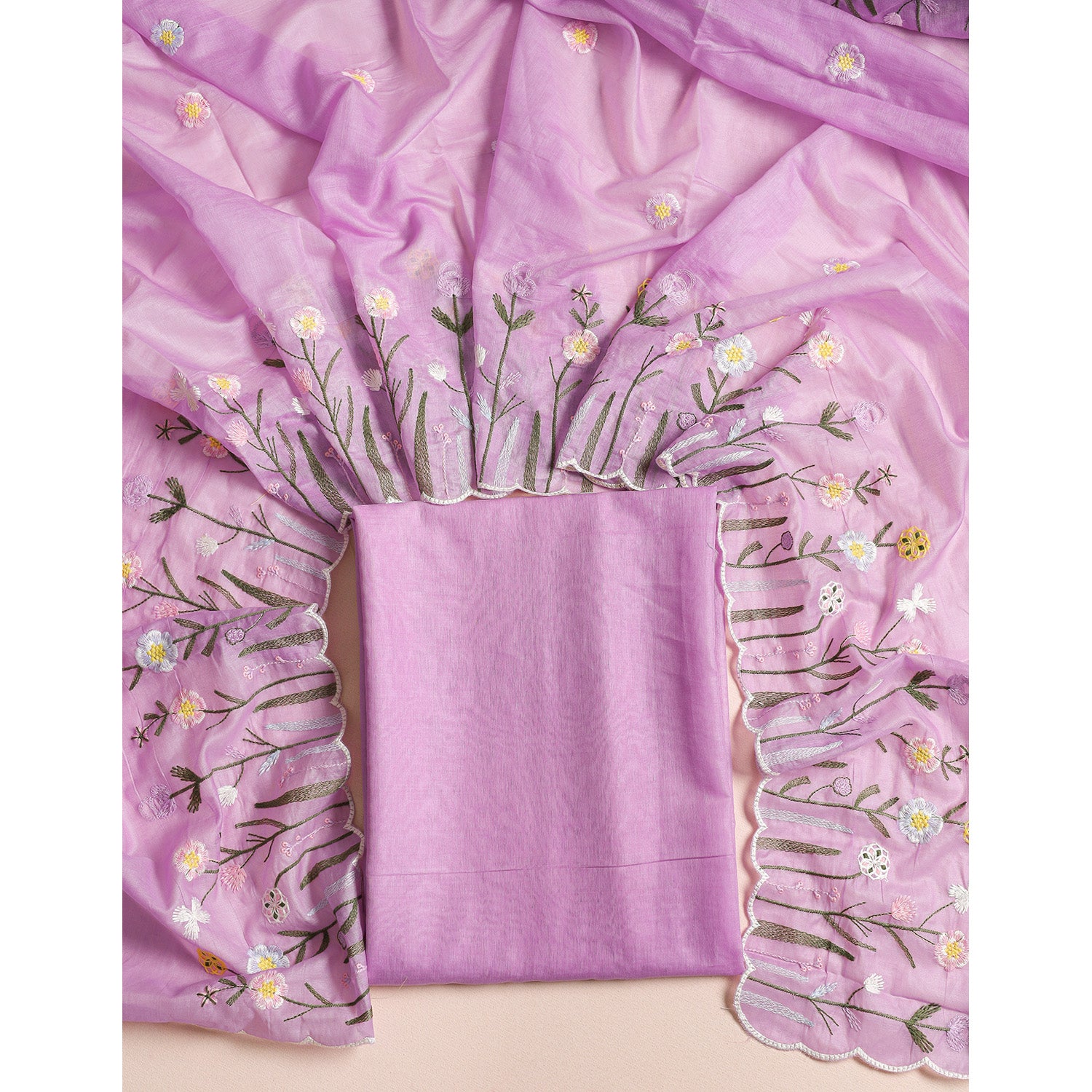 MALAI CHANDERI EMBROIDERED 2 PIECE SET