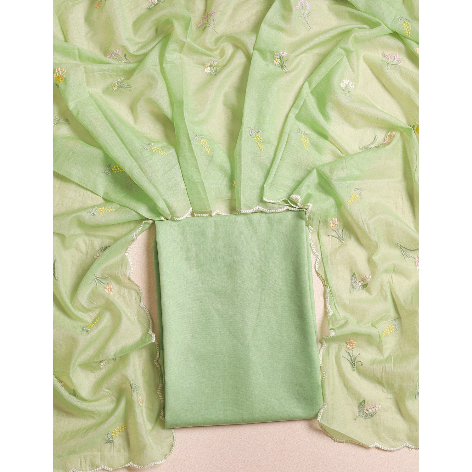 MALAI CHANDERI EMBROIDERED 2 PIECE SET