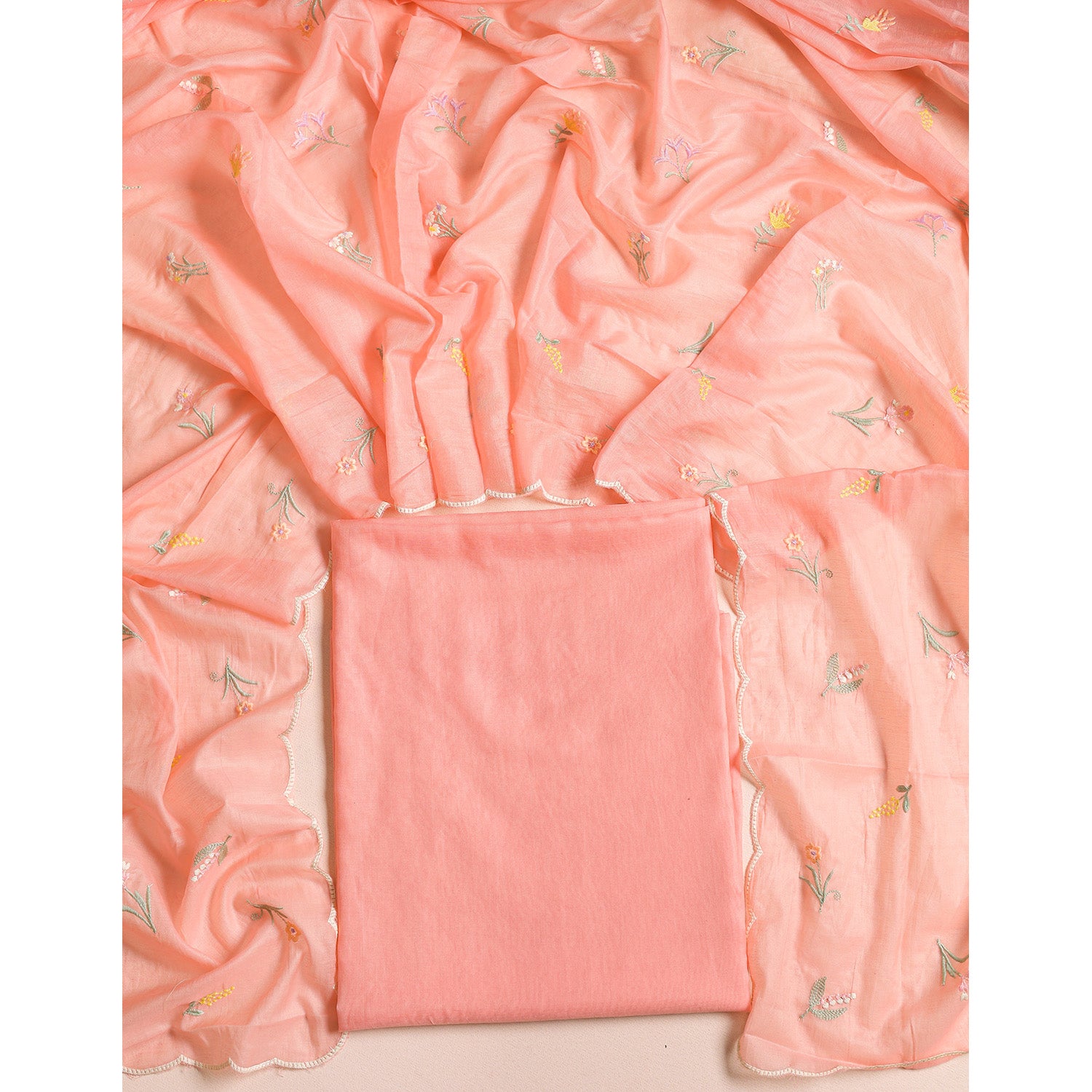 MALAI CHANDERI EMBROIDERED 2 PIECE SET