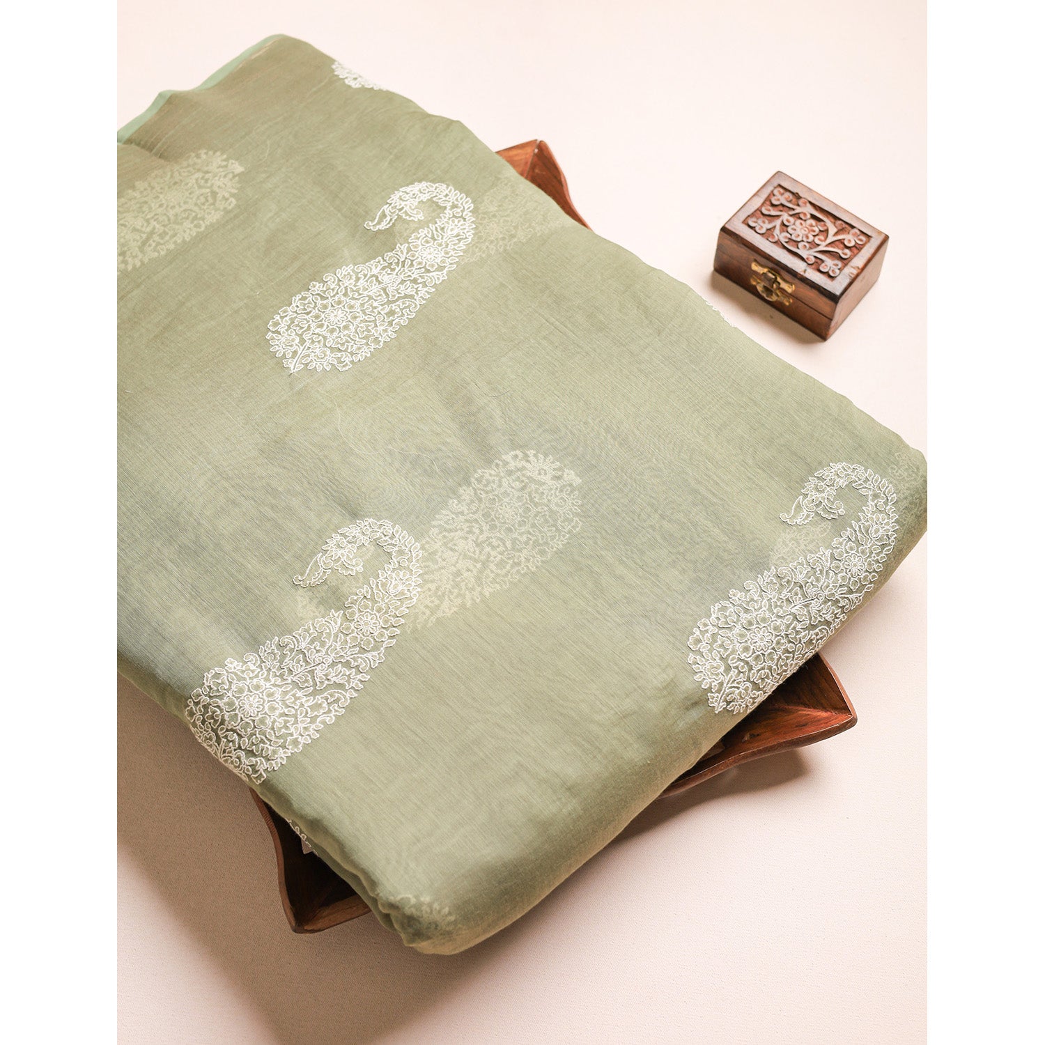 PURE MALAI CHANDERI EMBROIDERED FABRIC