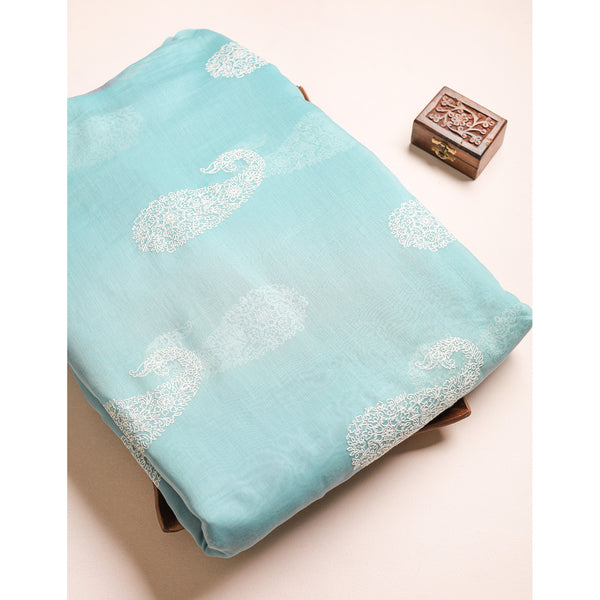 PURE MALAI CHANDERI EMBROIDERED FABRIC