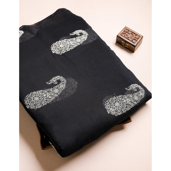 PURE MALAI CHANDERI EMBROIDERED FABRIC