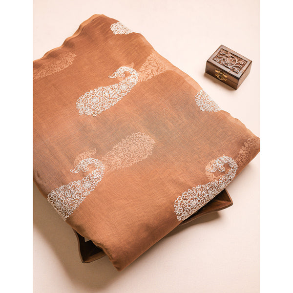 PURE MALAI CHANDERI EMBROIDERED FABRIC