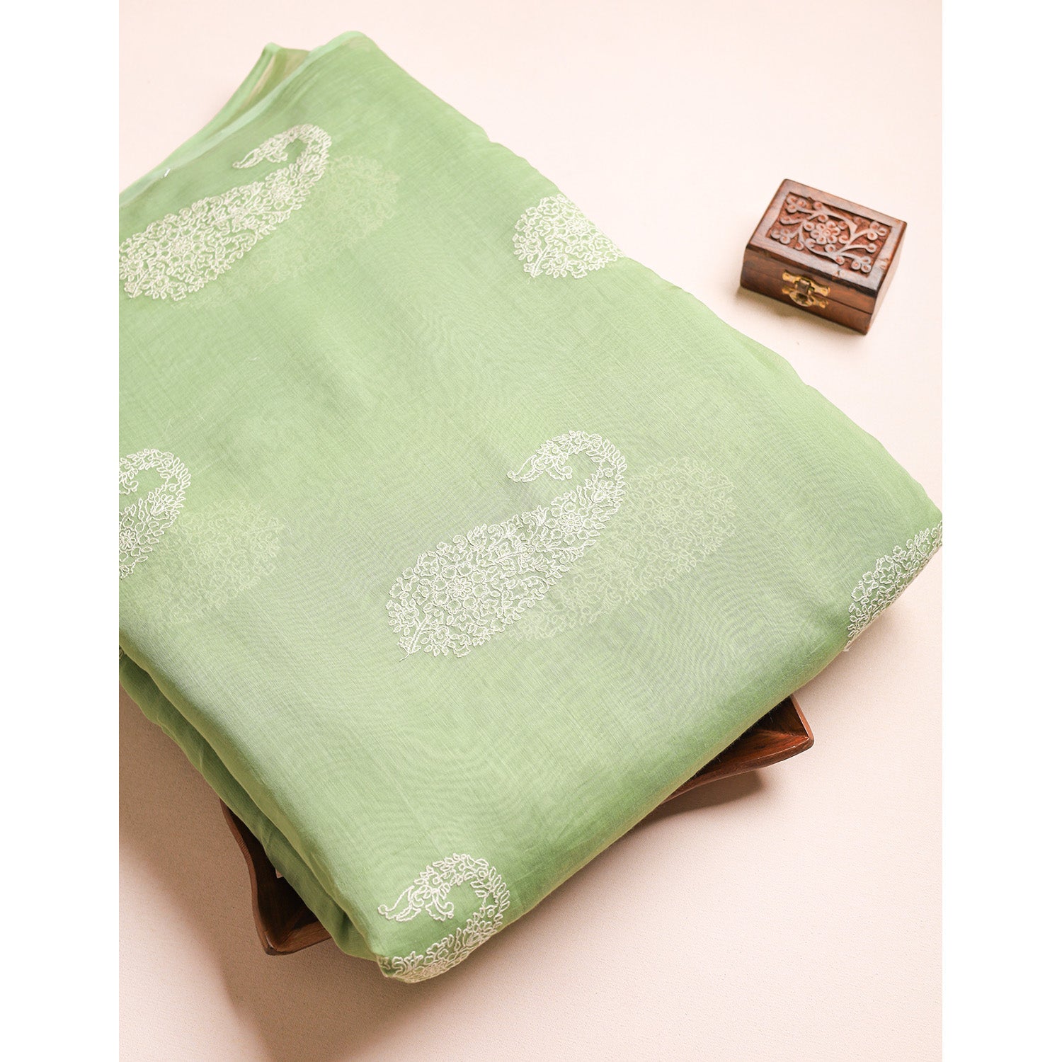 PURE MALAI CHANDERI EMBROIDERED FABRIC