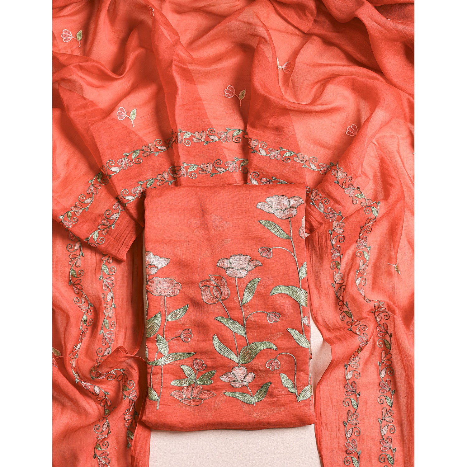 MUL CHANDERI EMBROIDERED 2 PIECE SET