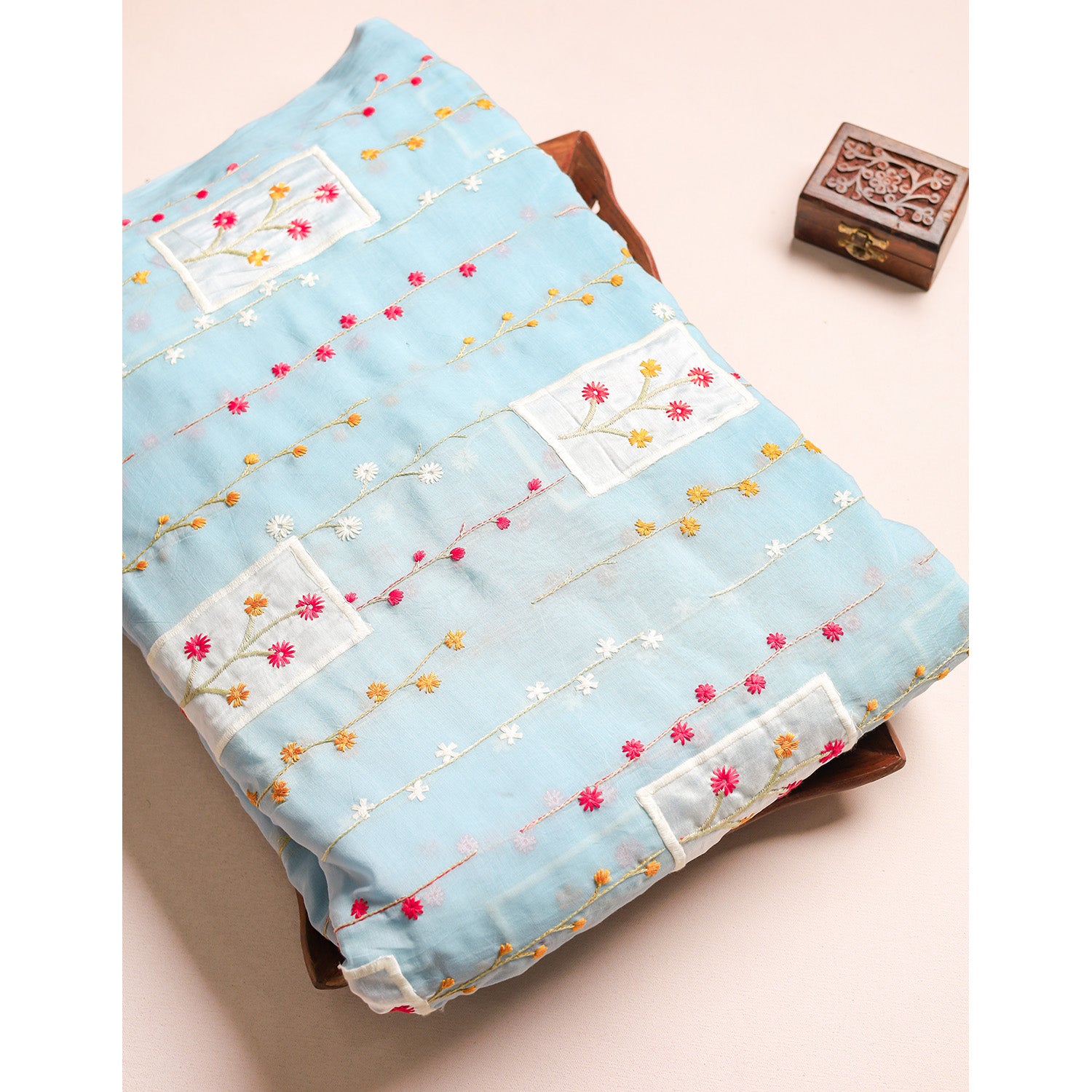 MALAI CHANDERI PATCHWORK EMBROIDERED FABRIC