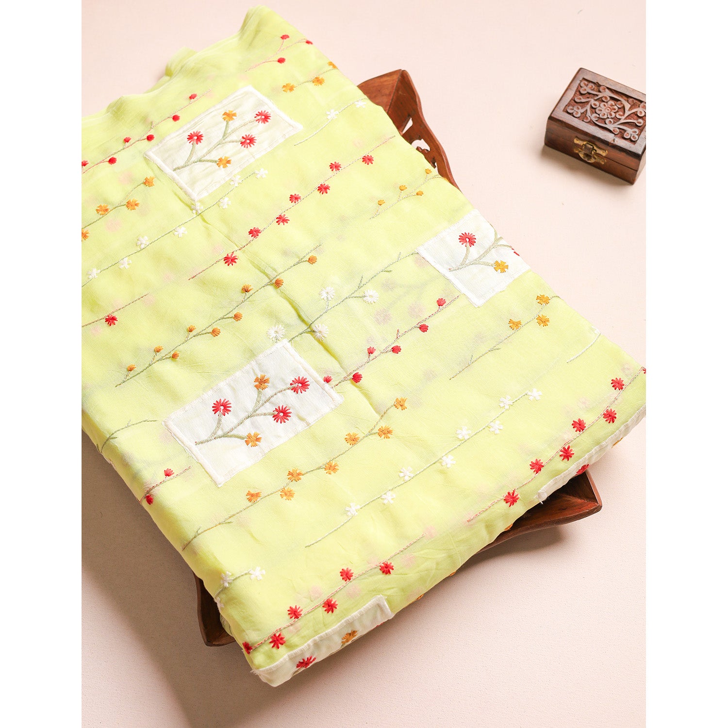 MALAI CHANDERI PATCHWORK EMBROIDERED FABRIC