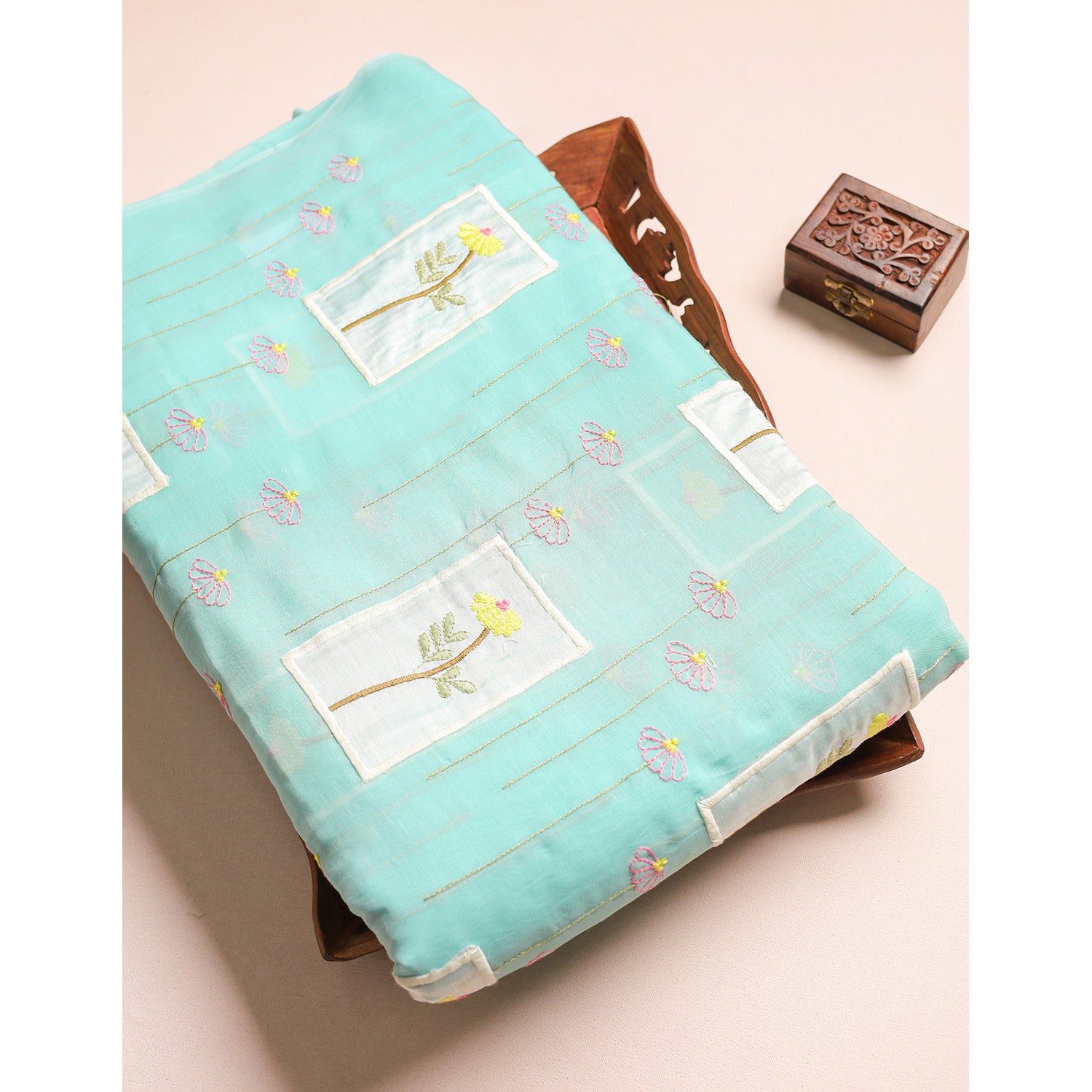 MALAI CHANDERI PATCHWORK EMBROIDERED FABRIC