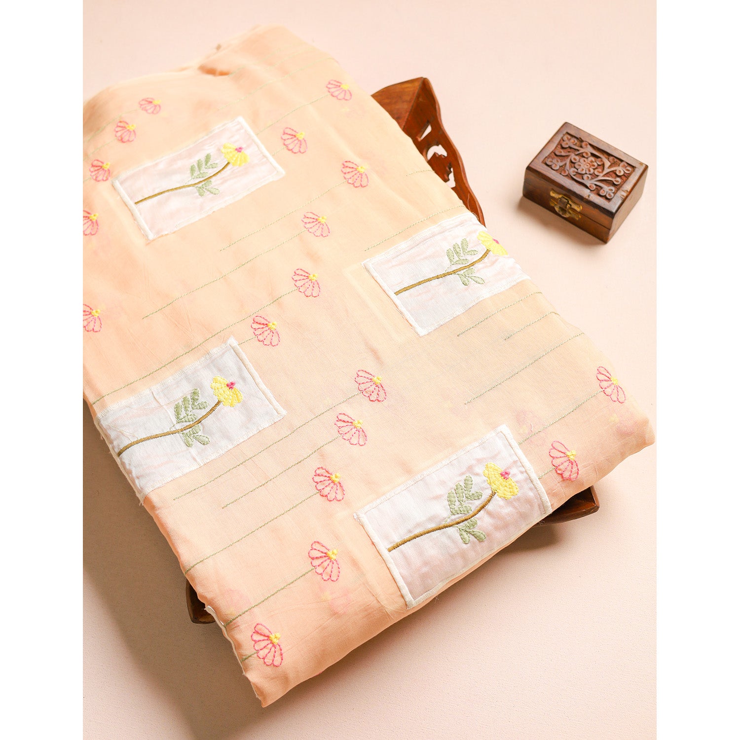 MALAI CHANDERI PATCHWORK EMBROIDERED FABRIC