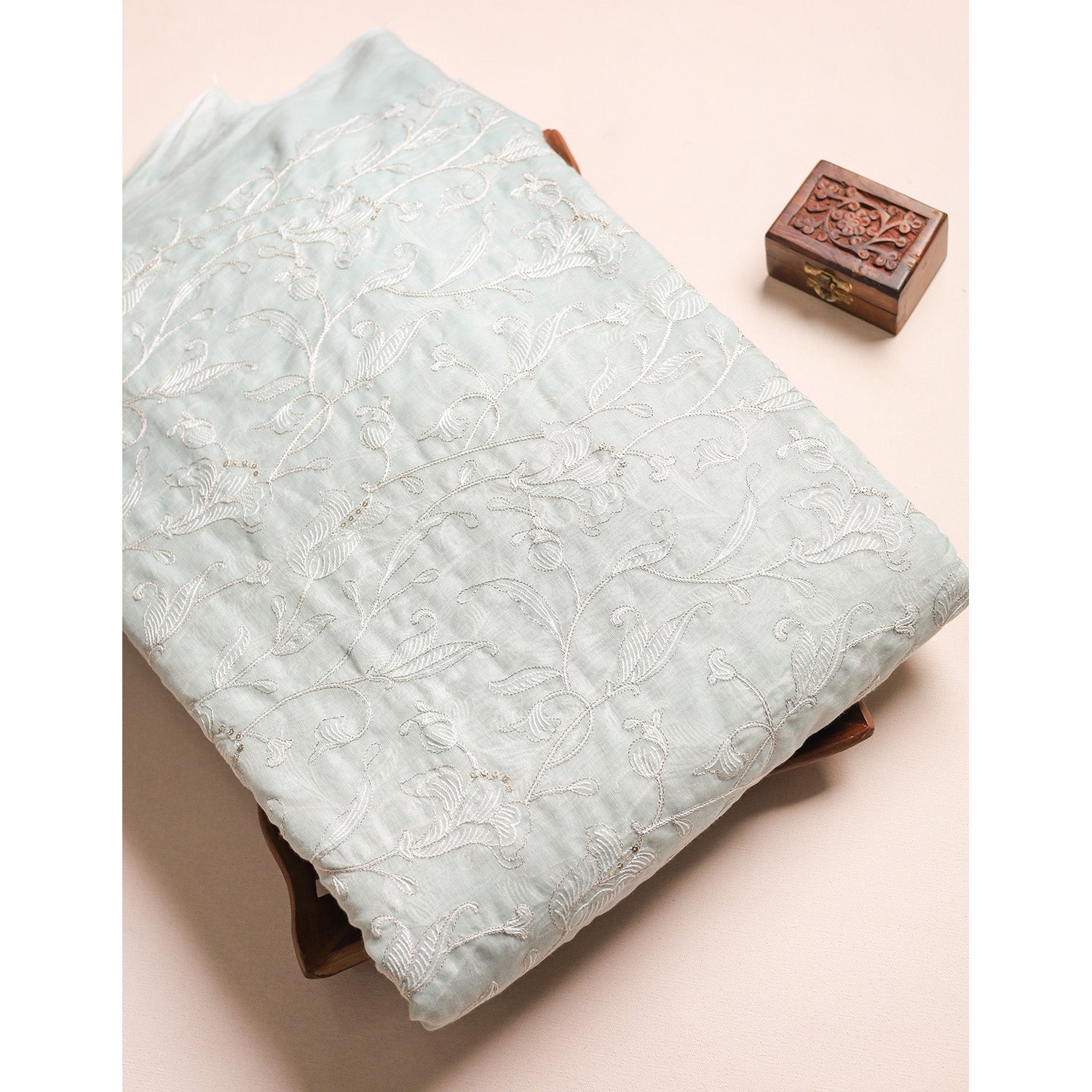 MALAI CHANDERI EMBROIDERED FABRIC