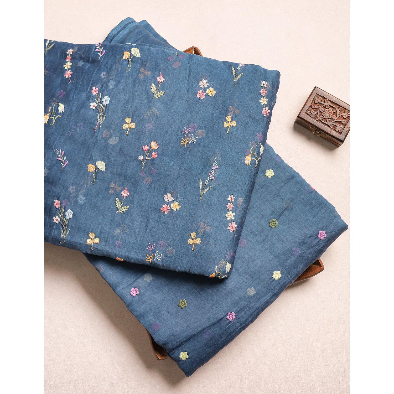 MUL CHANDERI EMBROIDERED FABRICS