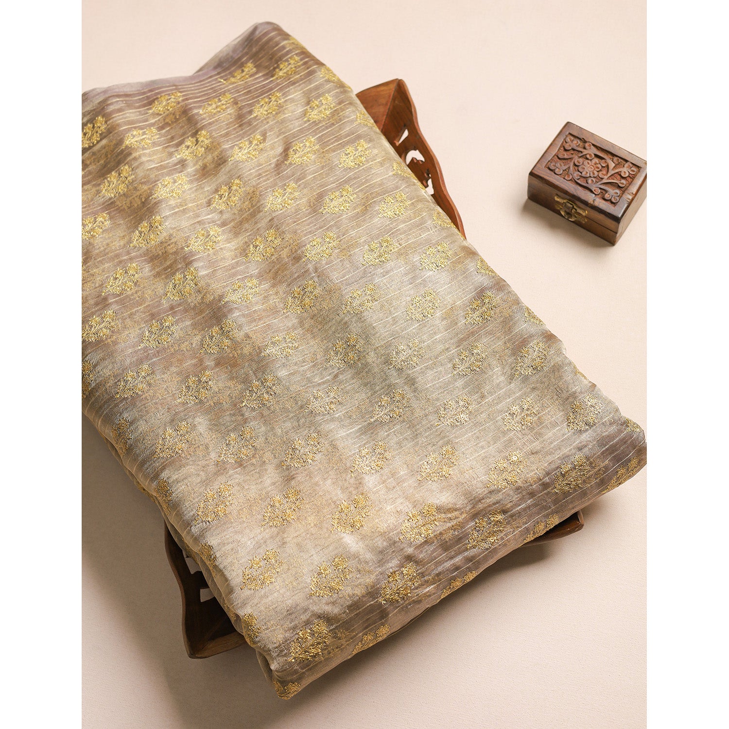 PURE TISSUE GOLD EMBROIDERED FABRIC