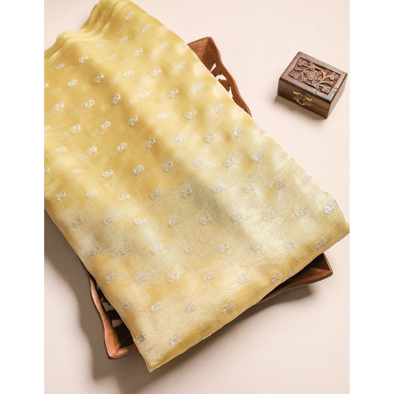 PURE TISSUE GOLD EMBROIDERED FABRIC